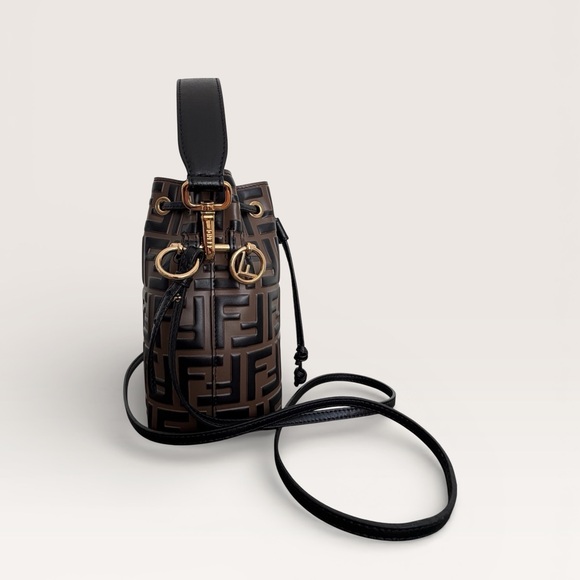Fendi Mon Tresor Mini Bucket Bag in Brown FF Embossed Leather - NWT - Picture 6 of 7